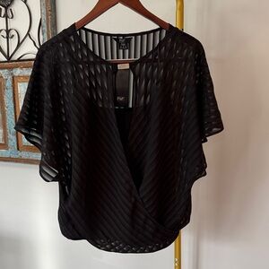 F&F Black Sheer Diagonal-Stripe Wrap Blouse with attached cami NWT 8